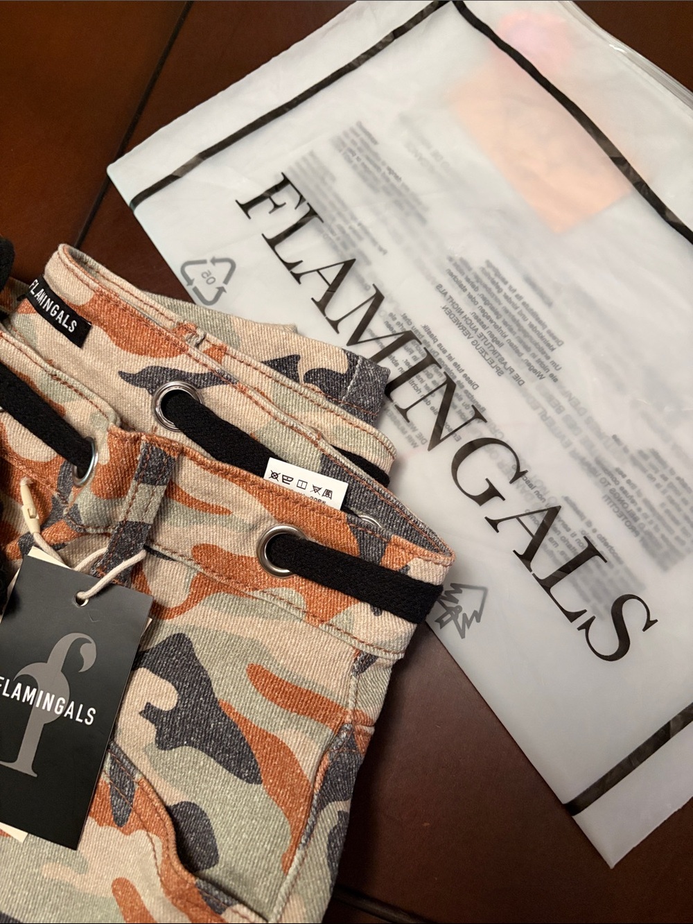 Women's Camouflage Drawstring Bermuda Shorts - Orange/Gray - Picture 8 of 9